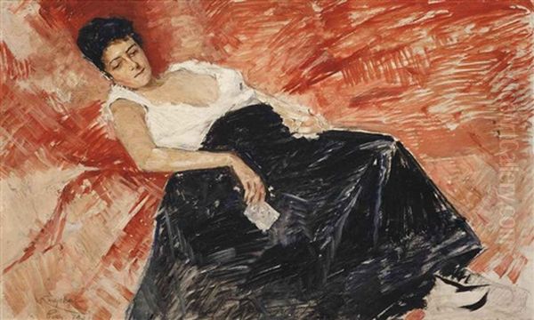 Reclining Woman Oil Painting by Josef Engelhart