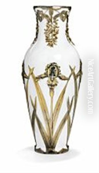 Art Nouveau Porcelain Vase Oil Painting by Valdemar Engelhart