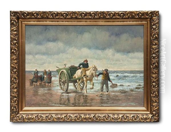 Fischer Mit Pferdekarren Am Strand Oil Painting by Ernst Julius Engelmann