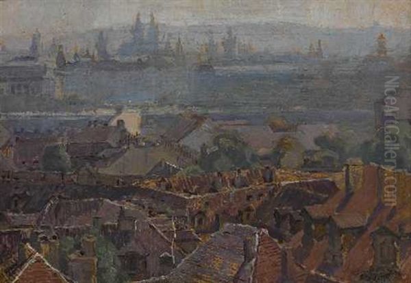 Prag - Blick Von Der Kleinseite Auf Die Altstadt Oil Painting by Ferdinand Engelmuller