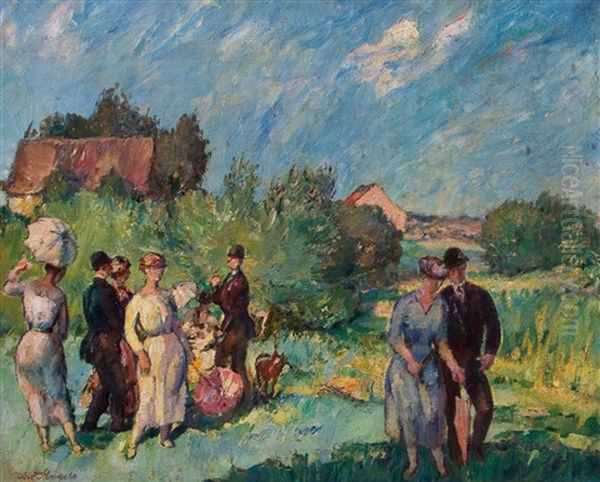 Festliche Gesellschaft Im Grunen Oil Painting by Robert Engels