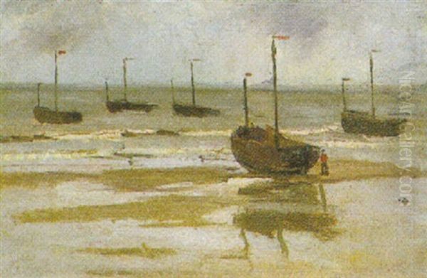 Fischerboote Vor Bremerhaven Oil Painting by Robert Engels