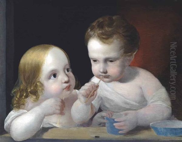 Blowing Bubbles Oil Painting by Edouard Von Engerth