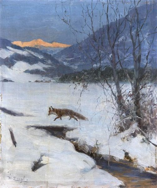 Fuchs Auf Der Pirsch Oil Painting by Hugo Engl