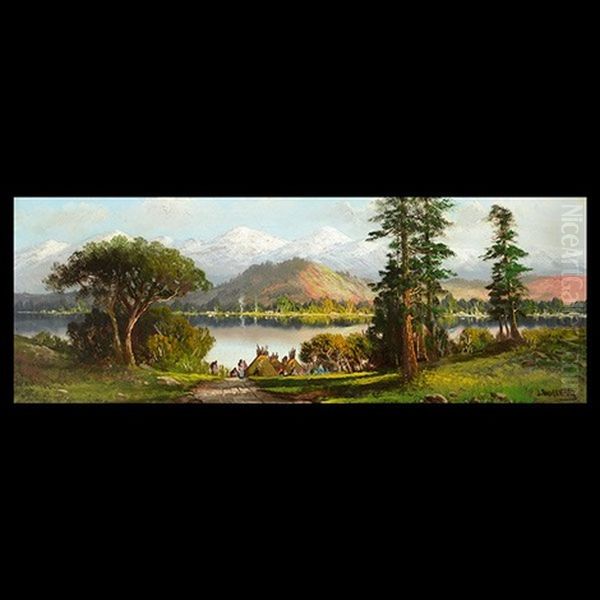 Indian Camp On Lake Oil Painting by John Englehart