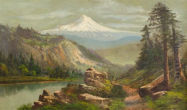 Mount Hood From The Columbia River Gorge Oil Painting by John Englehart