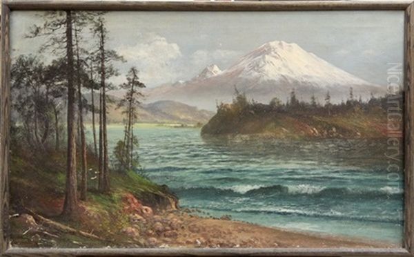 View Of Mount Hood And Columbia River Oil Painting by John Englehart