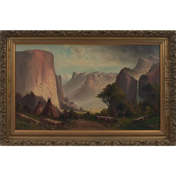 Yosemite Indian Encampment Oil Painting by John Englehart