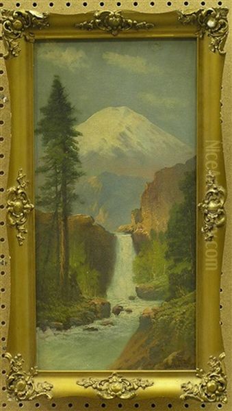 Mountain Landscape (+ Another, Mount Rainier, Washington And The Columbia River, Oregon?; Pair) Oil Painting by John Englehart