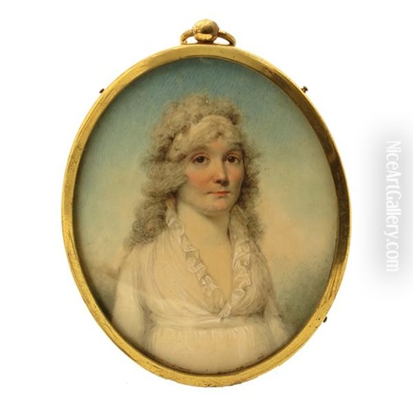 Portrait Miniature Of A Lady, Half Length, Wearing A White Dress Oil Painting by George Engleheart