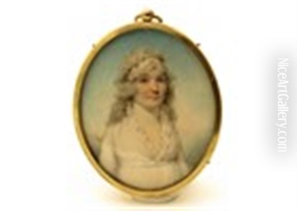 Portrait Miniature Of A Lady, Half Length, Wearing A White Dress Oil Painting by George Engleheart