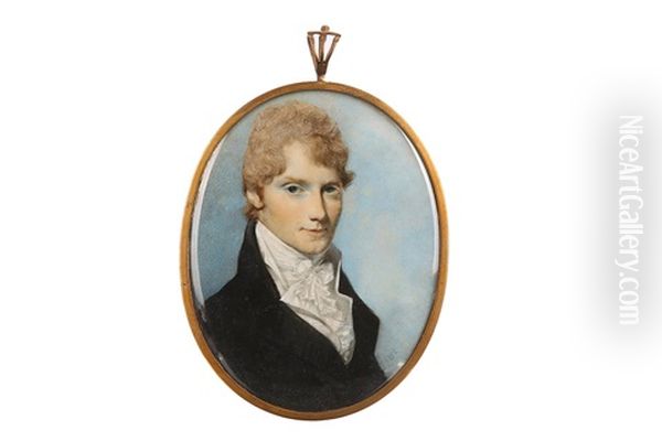 Portrait Miniature Of A Gentleman Wearing Black Coat, A White Cravat And Jabot Oil Painting by George Engleheart