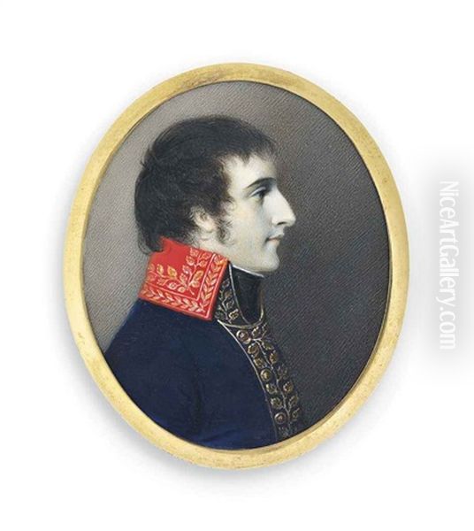 Napoleon I (1769-1821), Emperor Of France /1815, As First Consul 1799-1804, In Profile To The Right, In Blue Coat With High Red Collar Oil Painting by George Engleheart