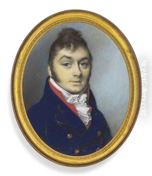 Captain Keane Osborne In Blue Coat, Red Waistcoat And Frilled Cravat Oil Painting by George Engleheart