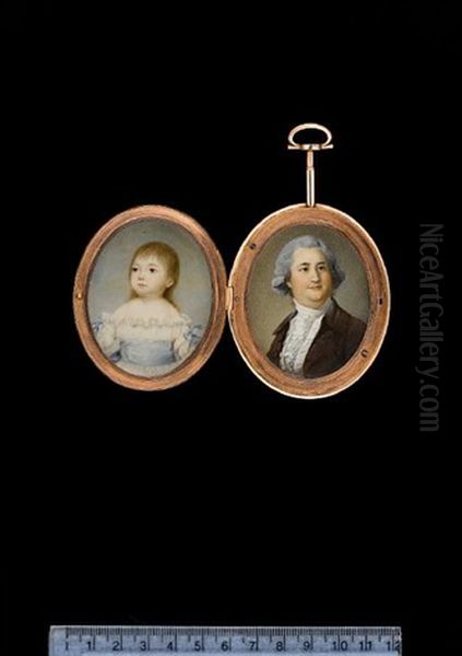 A Double Portrait Of Henry Vansittart And His Son Henry Vansittart (+ Locket Frame W/two Mourning Images; 2 Works) Oil Painting by George Engleheart