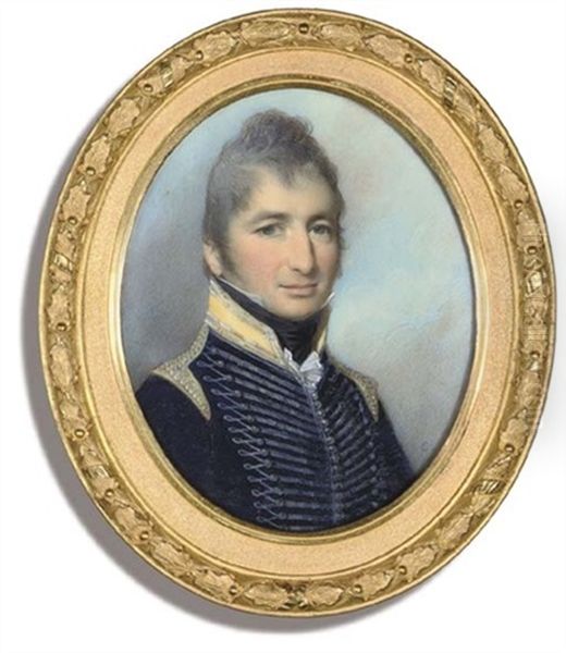 An Officer Of Light Dragoons Or Yeomanry, In Dark Blue Coat With Silver Lacing And Pearls Oil Painting by George Engleheart