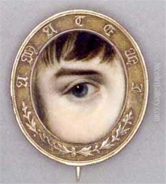 The Right Eye Of Sir Theophilus John Metcalfe, 2nd, Blue Iris With Lock Of Brown Hair And Sideburn Oil Painting by George Engleheart