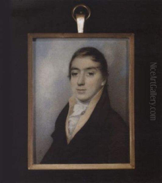 Mr. George Gregorie, Barrister-at-law, Wearing Black Coat, Peach-coloured Waistcoat, Tied White Stock And Frilled Cravat Oil Painting by George Engleheart