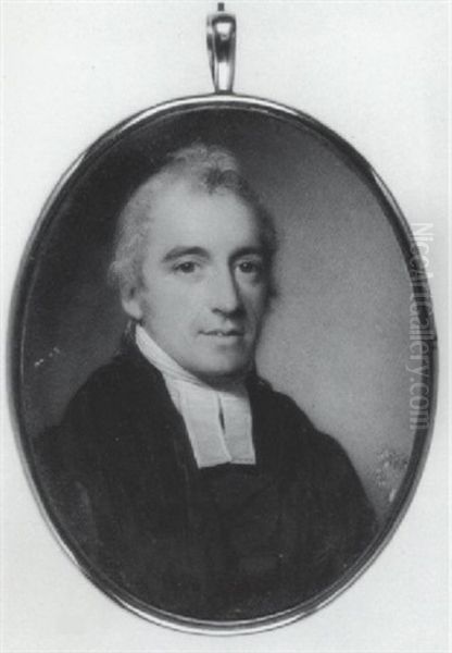 The Reverend Doctor Richard Yates Wearing Black Robes And White Bands Oil Painting by George Engleheart