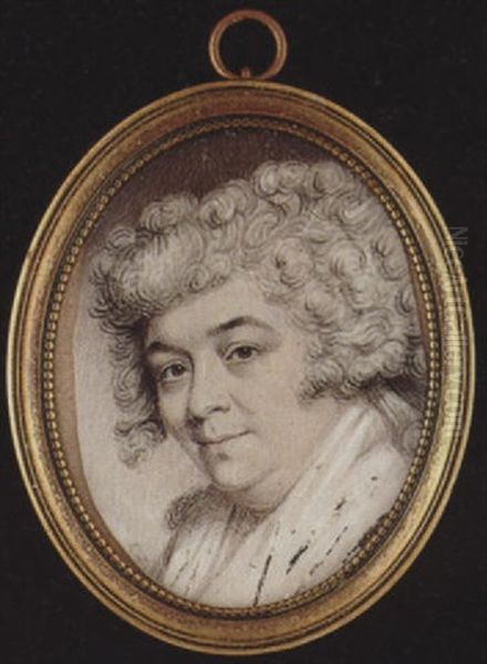 A Lady With Powdered Hair And Wearing A White Fichu Oil Painting by George Engleheart