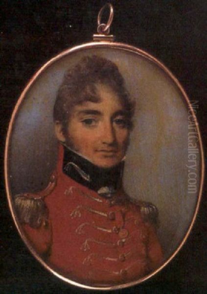 Portrait Of An Officer In Scarlet Staff Uniform With Silver Lace And Epaulettes, His Hair Powdered by George Engleheart