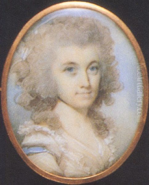 Husband -sir John Davis?-, In Blue Coat With Gold Buttons, White Waistcoat, Frilled Shirt And Tied Cravat, His Hair Powdered by George Engleheart