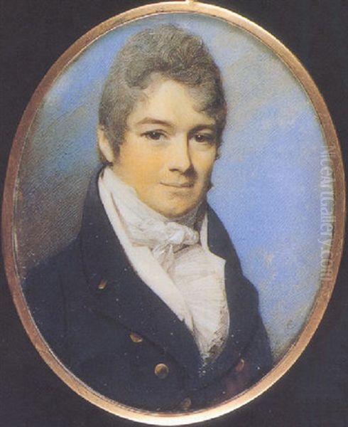 Lieutenant Colonel Thomas Hammer, In Black Coat With Gold Buttons, White Waistcoat, Frilled Shirt And Tied Cravat, His Hair Powdered Oil Painting by George Engleheart