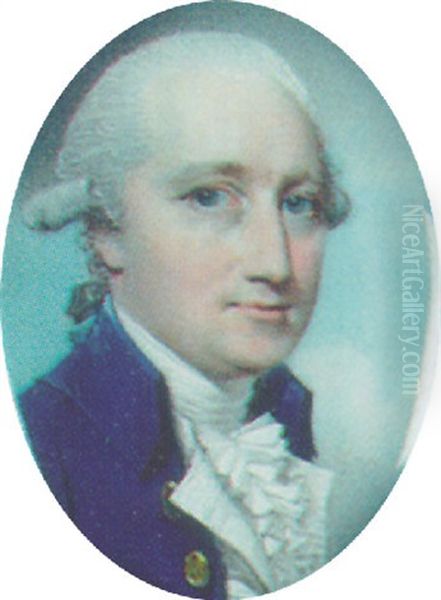 George Moxton, With Powdered Hair En Queue, Wearing A Blue Coat With Gold Buttons, A White Waistcoat And Stock Oil Painting by George Engleheart