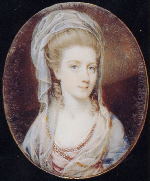 A Noblewoman, (ethelreda, Viscountess Townshend?), In Pink Dress Decorated With Gold Banding Oil Painting by George Engleheart