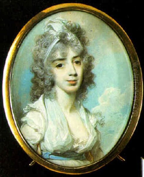 Mrs. Samuel Stephens In White Dress, White Turban In Her Powdered Hair Oil Painting by George Engleheart