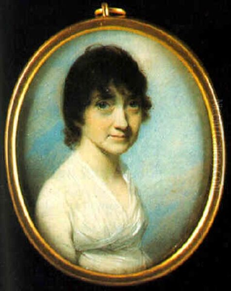 Miss Channing, Wearing White Dress Oil Painting by George Engleheart