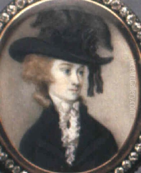 A Lady Wearing A Wide-brimmed Black Hat Trimmed With Ostrich Plumes Oil Painting by George Engleheart