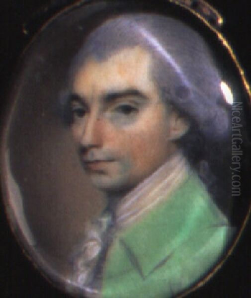 Portrait Of A Gentleman In Pale Green Coat And Purple Waistcoat Oil Painting by George Engleheart