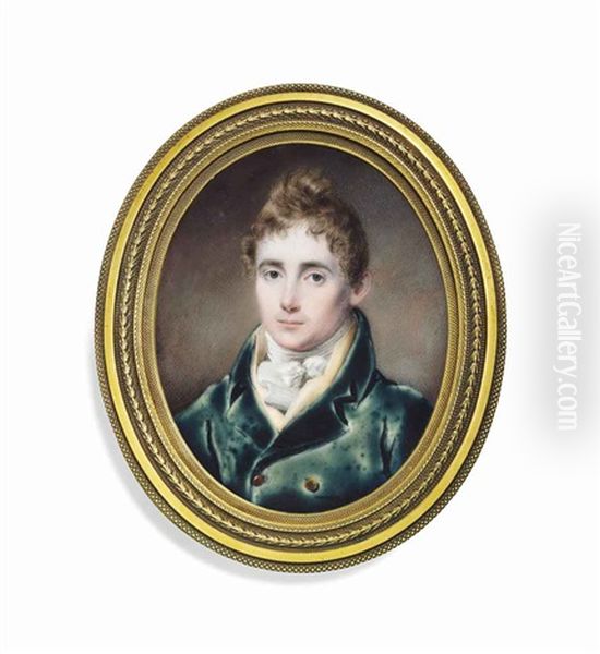 John Thomas Bell (1784-1865), In Green Coat, Ochre Waistcoat, White Knotted Cravat Oil Painting by John Cox Dillman Engleheart