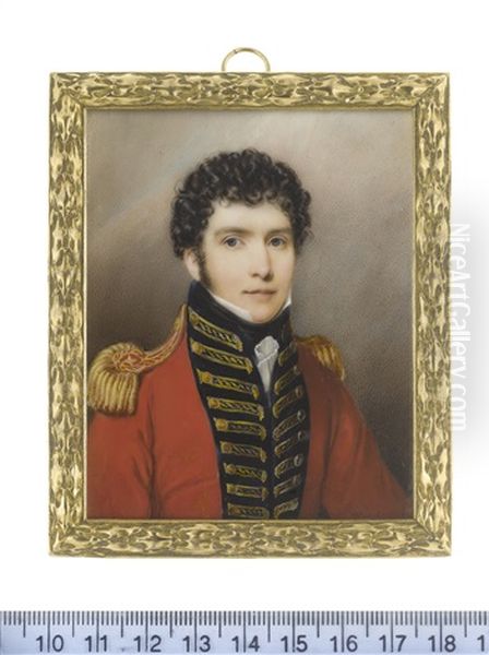 A Lord Lieutenant, Wearing Red Coat With Dark Blue Facings And Standing Collar, Gold Epaulettes, White Frilled Chemise And Black Stock Oil Painting by John Cox Dillman Engleheart