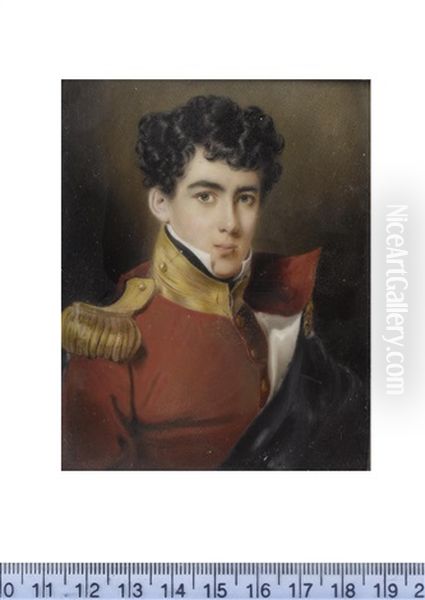 An Officer Of The Royal Engineers, Wearing Scarlet Coat With Gold Standing Collar And Epaulette, White Chemise And Black Stock Oil Painting by John Cox Dillman Engleheart