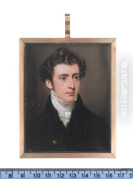 A Gentleman, Wearing Black Coat, Black Waistcoat, White Chemise, Cravat And Stock Oil Painting by John Cox Dillman Engleheart