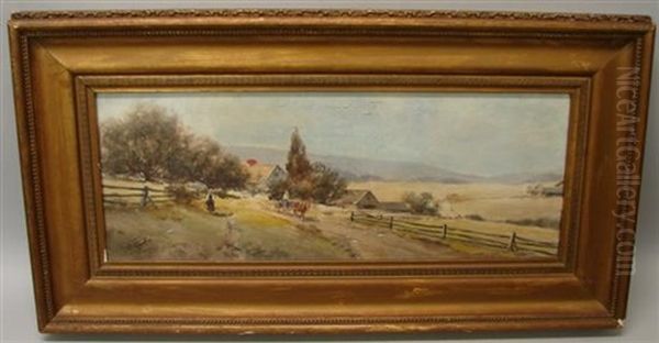 Wagon With Figures On A Country Road Oil Painting by Frank F. English