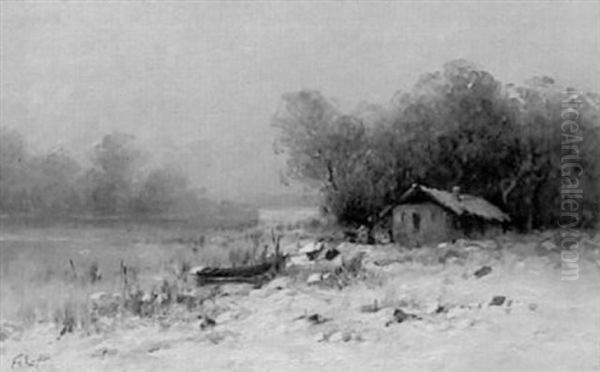 River Landscape With Cottage Oil Painting by Frank F. English