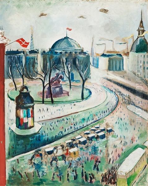 Kongens Nytorv Oil Painting by Leander Engstroem the Elder