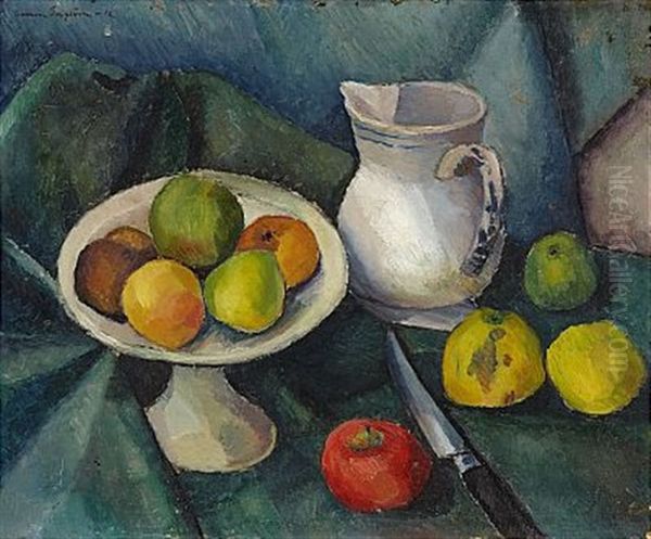 Stilleben Med Frukter Och Kanna (+ Oil Sketch, Verso) Oil Painting by Leander Engstroem the Elder