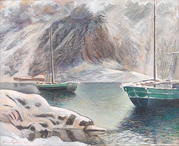 Snostorm I September (lofoten) Oil Painting by Leander Engstroem the Elder