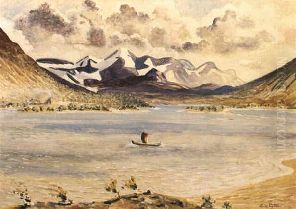 Fjallsjo Vid Rautasjarvi Oil Painting by Leander Engstroem the Elder