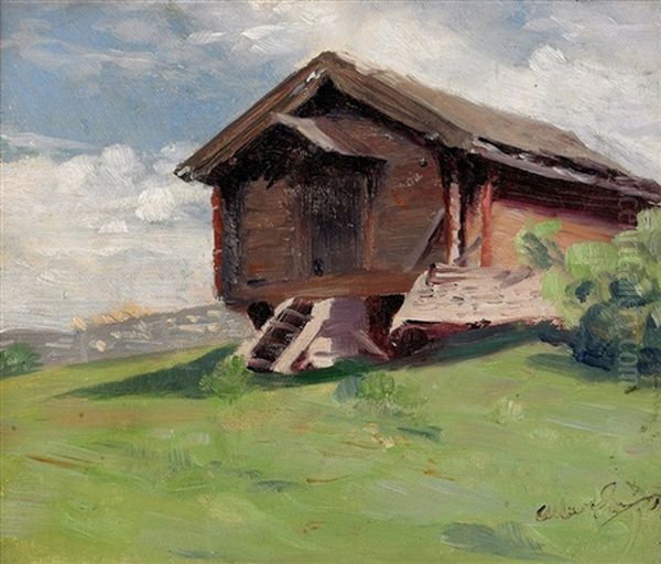 Norrlandskt Sommarlandskap Med Visthusbod Oil Painting by Albert Engstroem