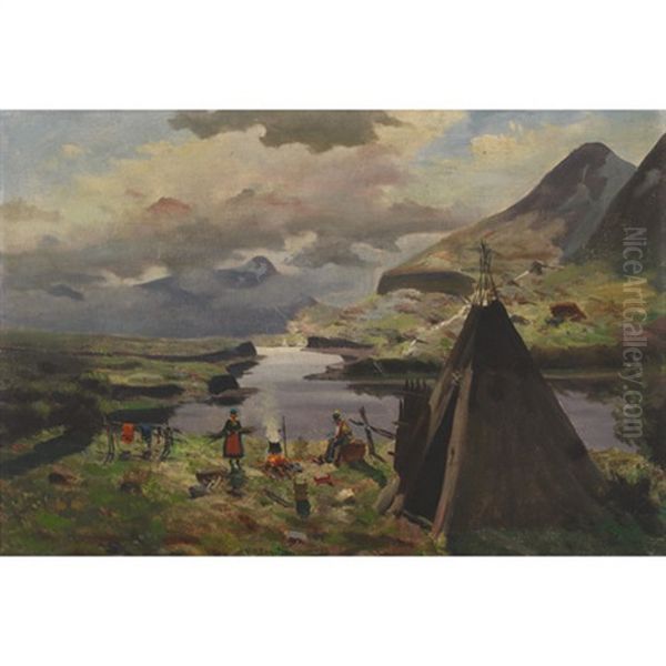 Northern Lapland Encampment Oil Painting by Wilhelm Oscar Engstrom