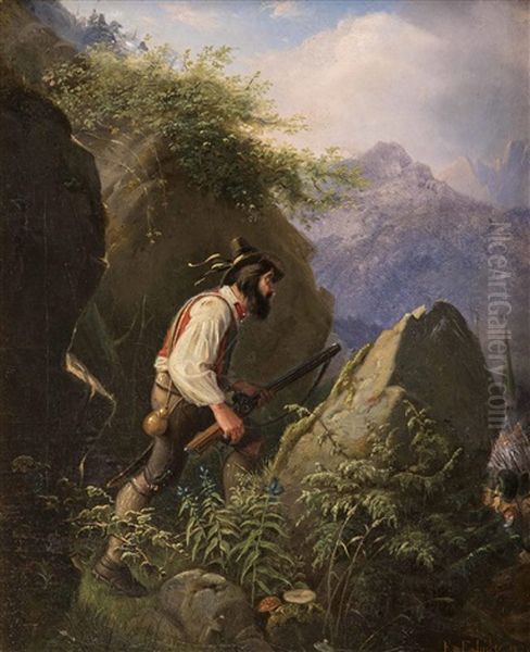 Tiroler Freiheitskampfer In Alpiner Landschaft Erspaht Franzosische Infanteristen Oil Painting by Karl Von Enhuber