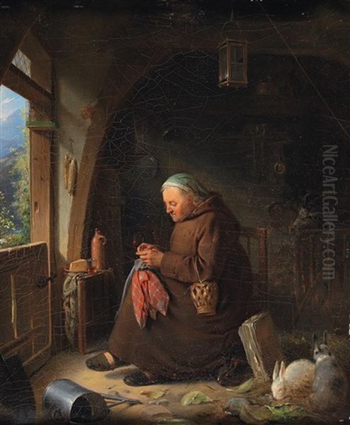 Bei Der Hausarbeit Oil Painting by Karl Von Enhuber