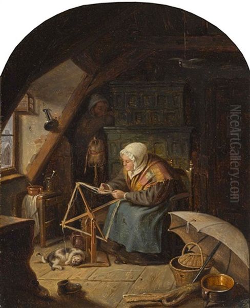 Interieurs Mit Frauen Bei Der Handarbeit Oil Painting by Karl Von Enhuber