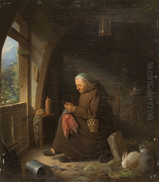 Monch Bei Der Handarbeit Oil Painting by Karl Von Enhuber