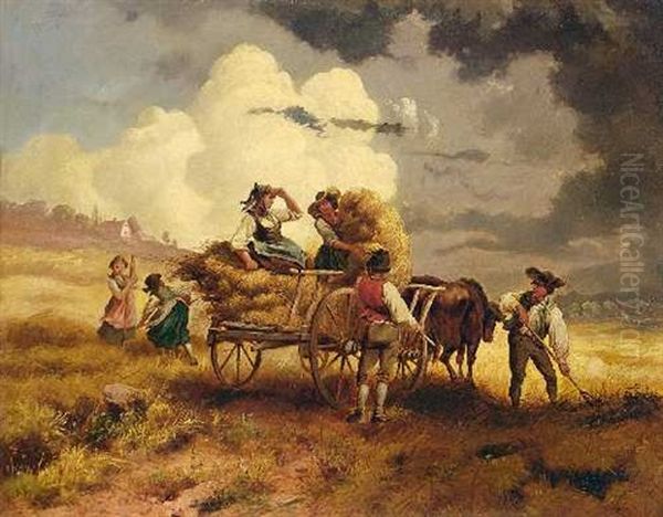 Heuernte Bei Aufziehendem Gewitter Oil Painting by Karl Von Enhuber